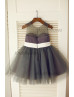 Gray Chiffon Tulle Slit Back Knee Length Flower Girl Dress